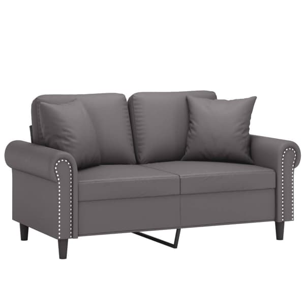 2-sits soffa med prydnadskuddar grå 120 cm konstläder