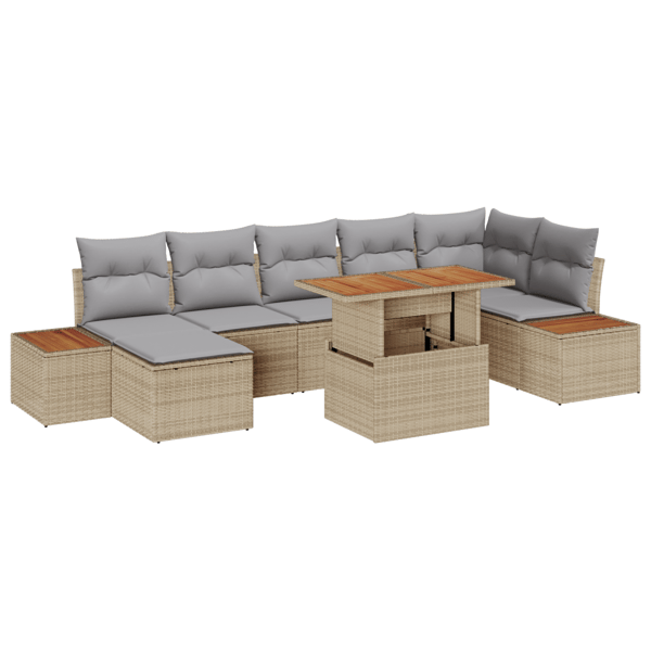 Trädgårdsoffset med lagring 8 pcs Beige Poly rattan