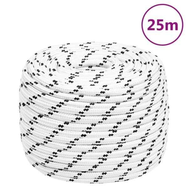 Båtlina flätad vit 12 mm x 25 m polyester