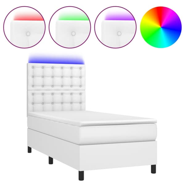 Ramsäng med madrass & LED vit 100x200 cm konstläder