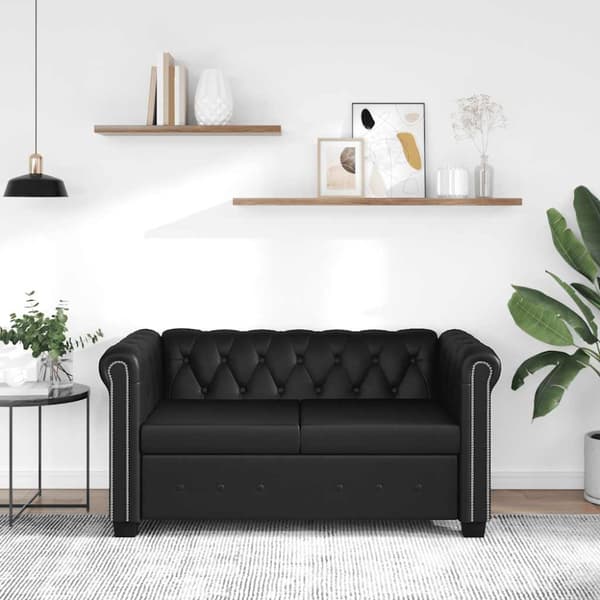 Chesterfield 2-sits konstläder svart