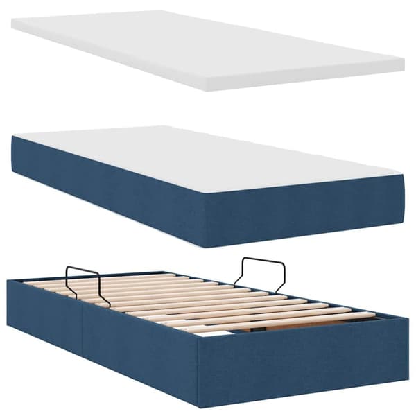 Förvaringssäng med madrass Blå 90 x 190 cm Polyester