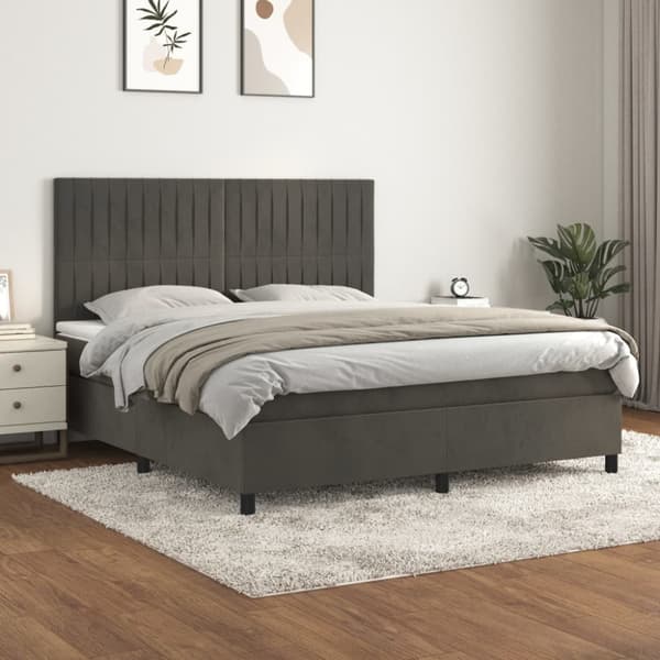 Ramsäng med madrass mörkgrå 160x200 cm sammet