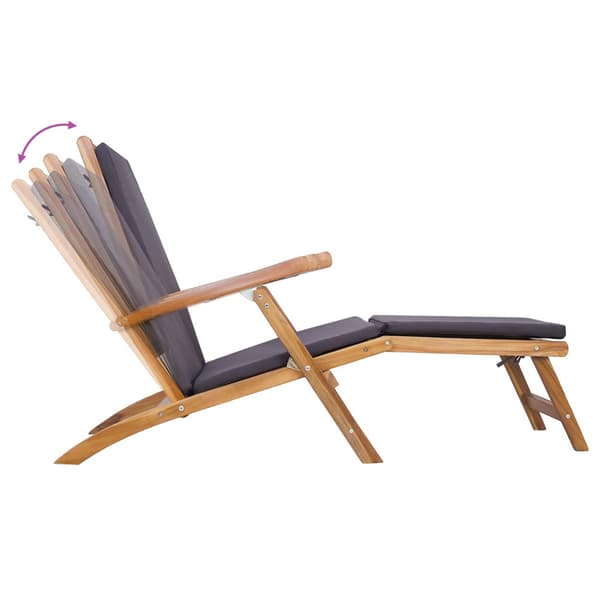 Fällbar Deck Chair med Kudde Mörkgrå Massivt teakträ
