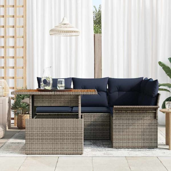 Trädgårdsoffset med lagring 5 pcs Grå Poly rattan