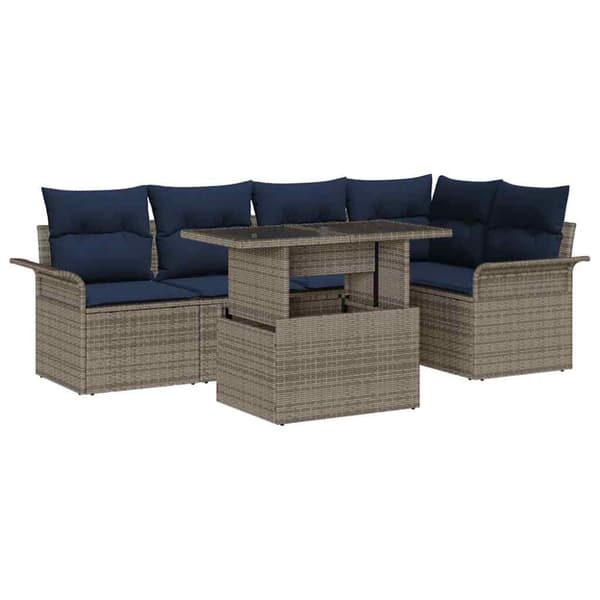 Trädgårdsoffset med kudde med lagring 6 pcs Grå Poly Rattan