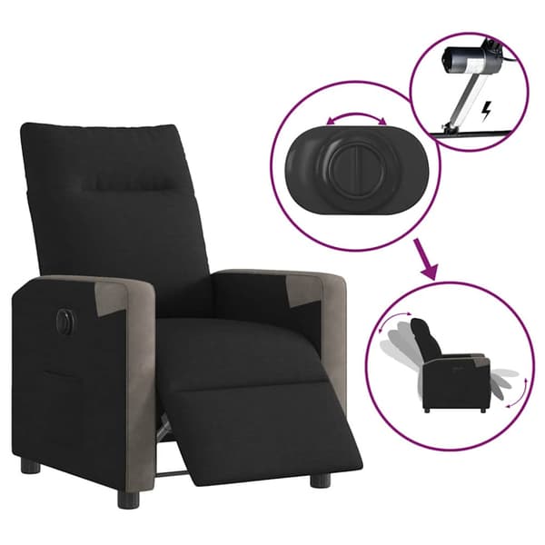 Elektrisk reclinerfåtölj svart tyg