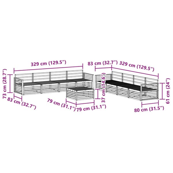 Utomhussoffset 9 pcs Naturfärg