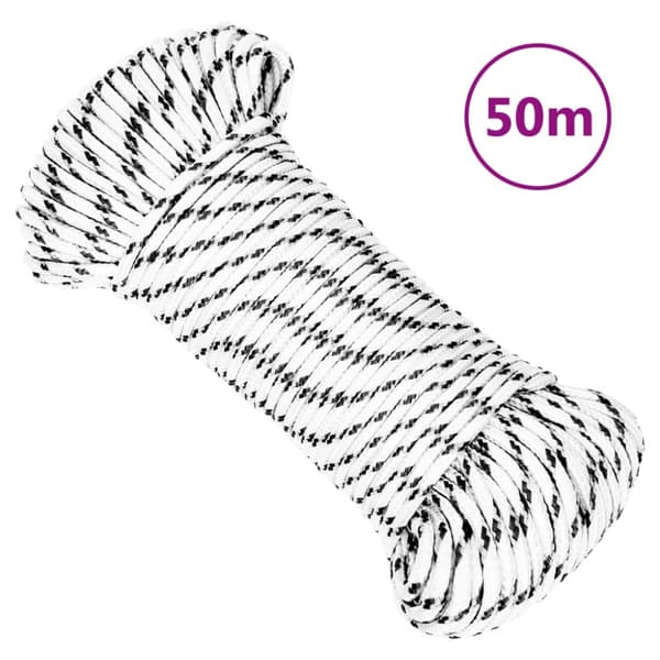 Båtlina flätad vit 5 mm x 50 m polyester