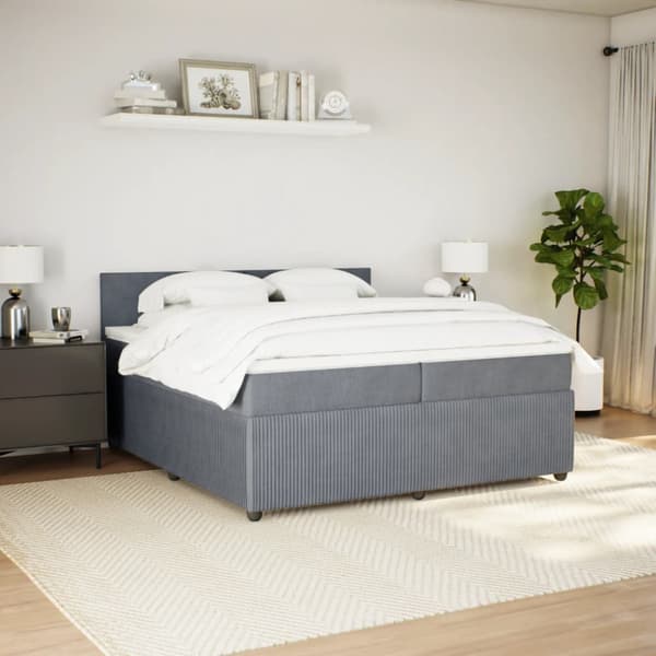 Ramsäng med madrass mörkgrå 200x200 cm sammet