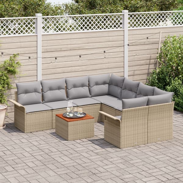 Trädgårdsoffset med kudde 9 pcs Beige konstrotting