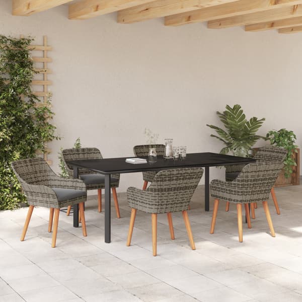 Trädgårdsmöbelset med kudde 7 pcs Grå konstrotting