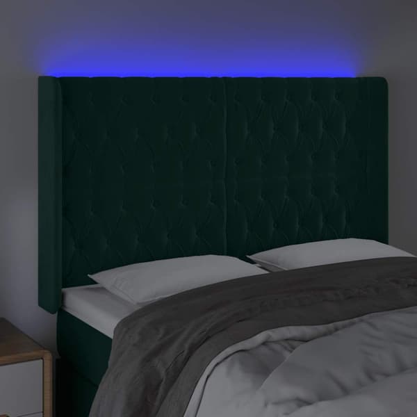 Sänggavel LED grön 147x16x118/128 cm sammet