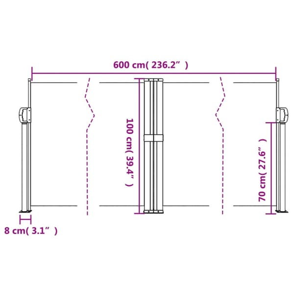 Infällbar sidomarkis vit 100x600 cm