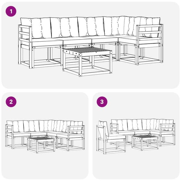 Utomhussoffset med kudde 6 pcs Vit och svart