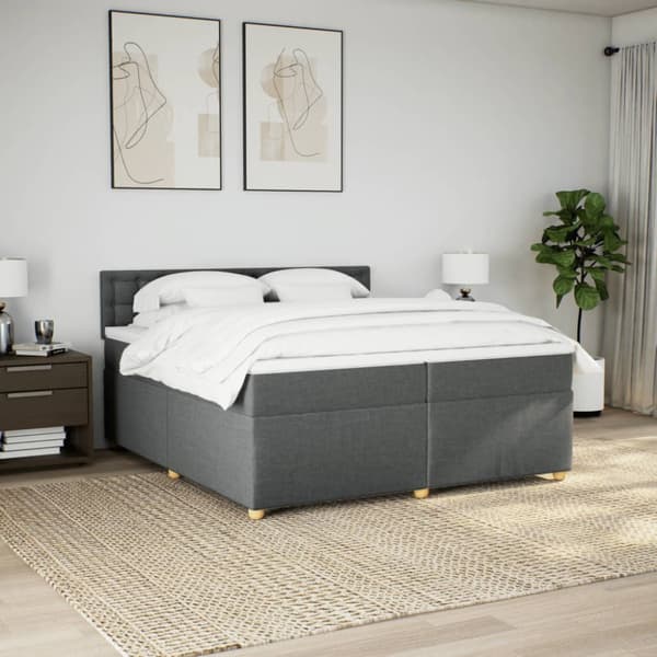 Ramsäng med madrass mörkgrå 200x200 cm tyg