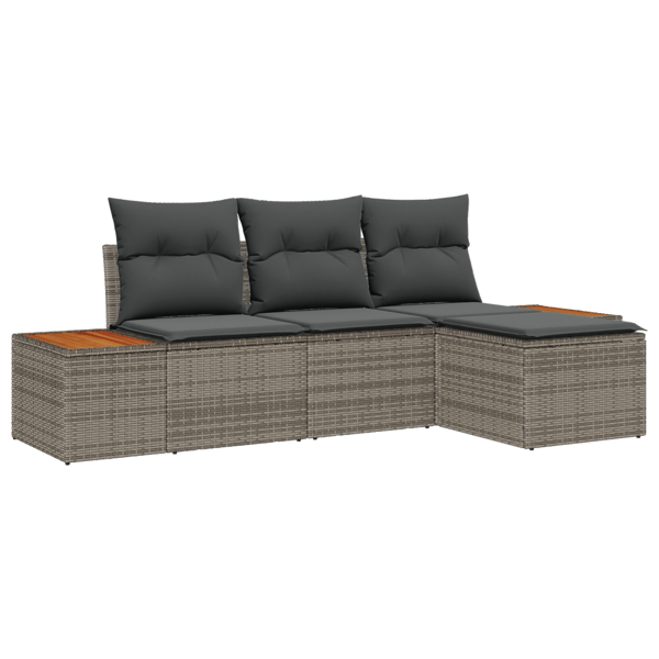 Trädgårdsoffset med kudde 4 pcs Grå Poly Rattan