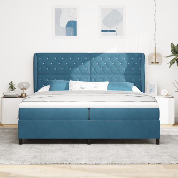 Bäddfjäder med madrass Mörkblå 200 x 200 cm Sammet
