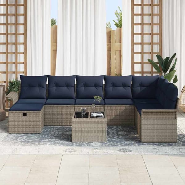 Trädgårdsoffset med kudde med lagring 9 pcs Poly rattan