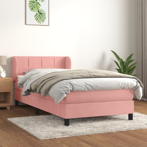 Ramsäng med madrass rosa 90x200 cm sammet