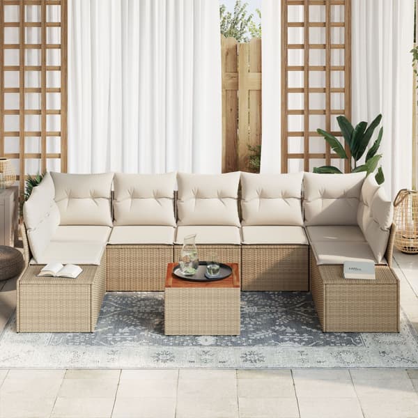 Trädgårdsoffset med kudde 8 pcs Beige konstrotting