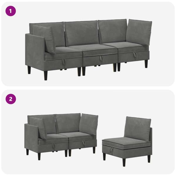 Möbelset för vardagsrummet med kudde 3 pcs Mörkgrå Sammet