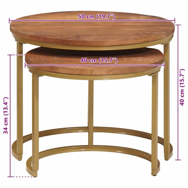Nesting Kaffe Bord 2 pcs Honung brun Massivt Mangoträ och stål