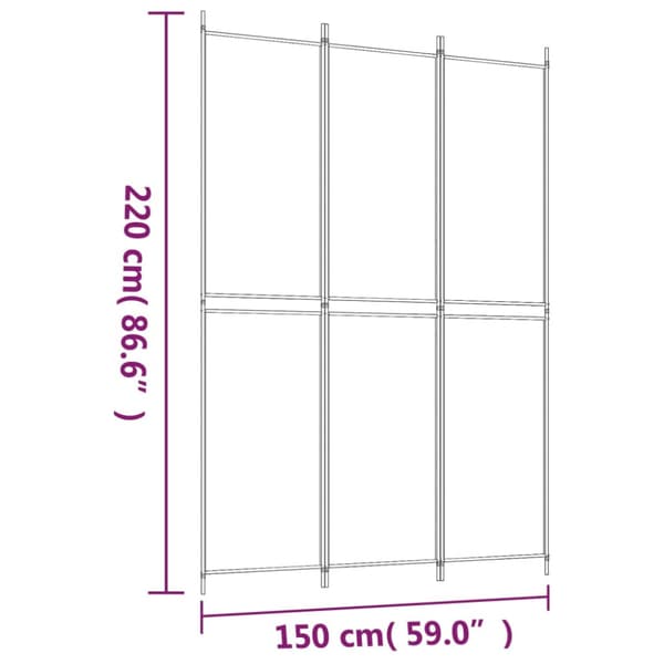 Rumsavdelare 3 paneler vit 150x220 cm tyg