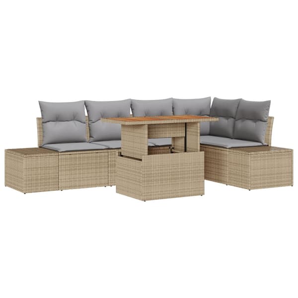 Trädgårdsoffset med lagring 6 pcs Beige Poly rattan