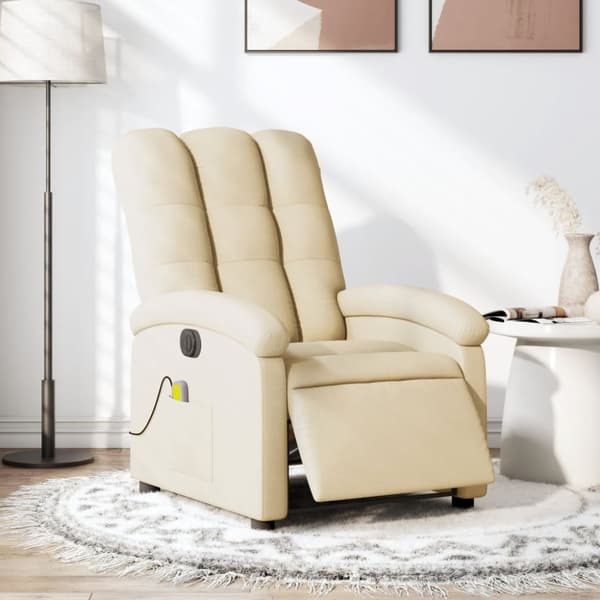 Elektrisk massagefåtölj gräddvit tyg
