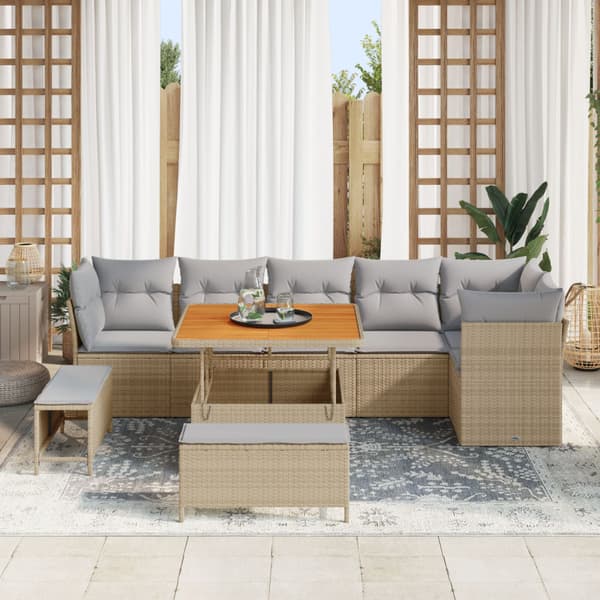 Trädgårdsoffset 9 pcs Beige konstrotting