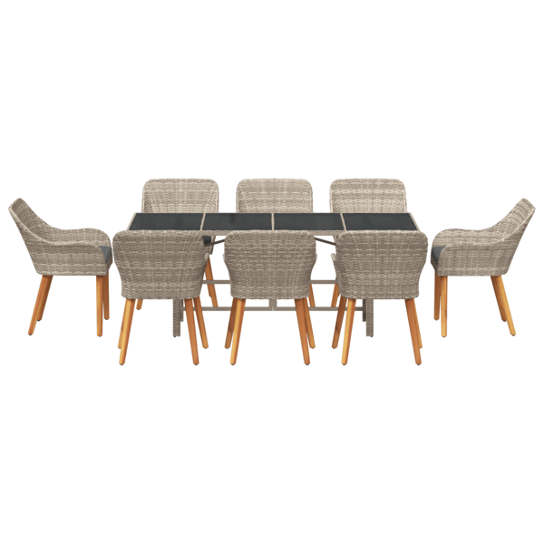 Trädgårdsmöbelset 9 pcs Ljusgrå konstrotting