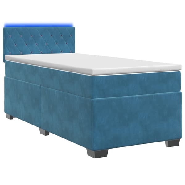 Boxspring säng med madrass och LED Blå 90 x 200 cm Sammet