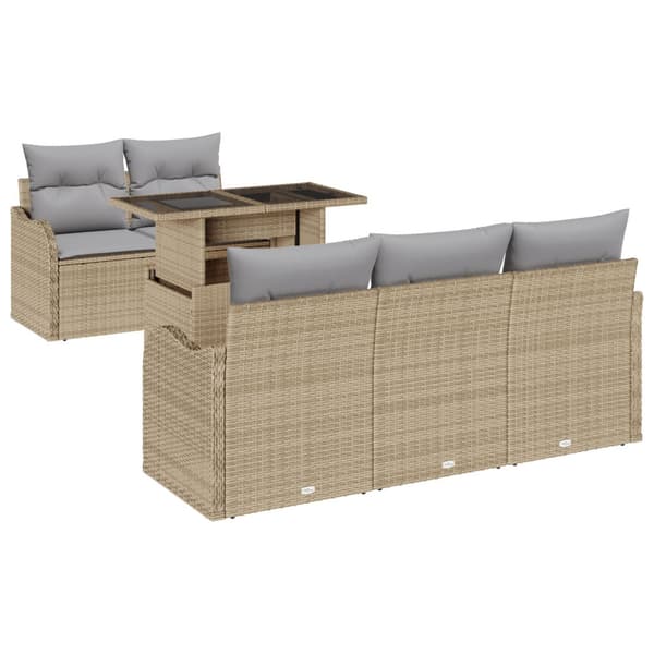 Trädgårdsoffset med kudde med kudde 6 pcs Beige Poly Rattan