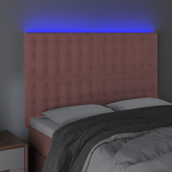 Sänggavel LED rosa 144x5x118/128 cm sammet