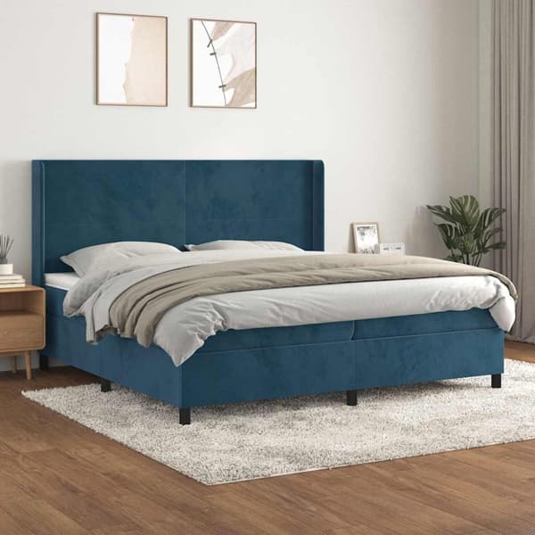Ramsäng med madrass mörkblå 200x200 cm sammet