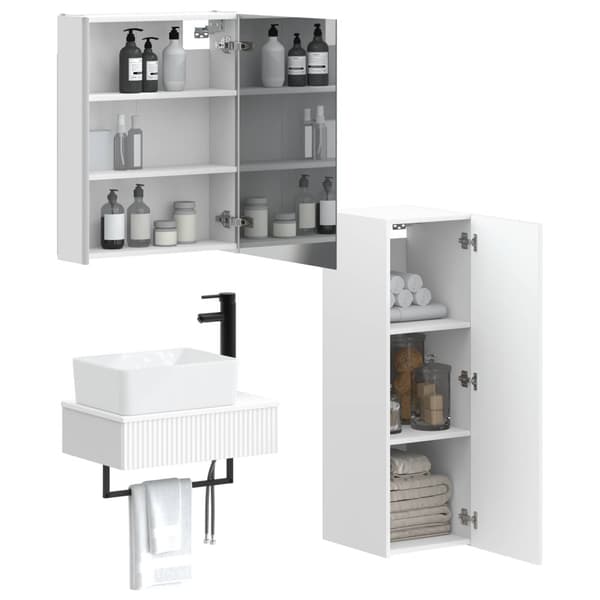 Badrumsmöbelset 4 pcs Vit Konstruerat trä och glas