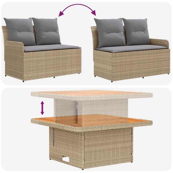 Trädgårdsarmsoffa med lyftbord 2 Stycke Beige och Ljusgrå