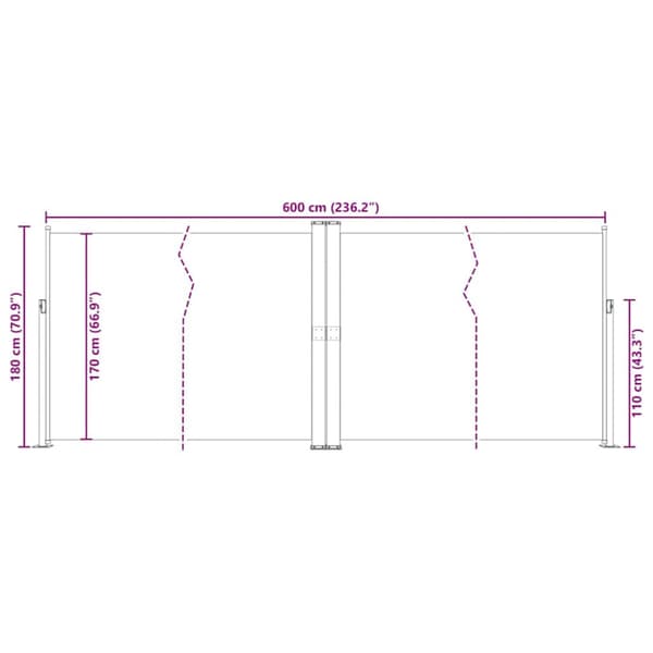 Infällbar sidomarkis 180x600 cm röd