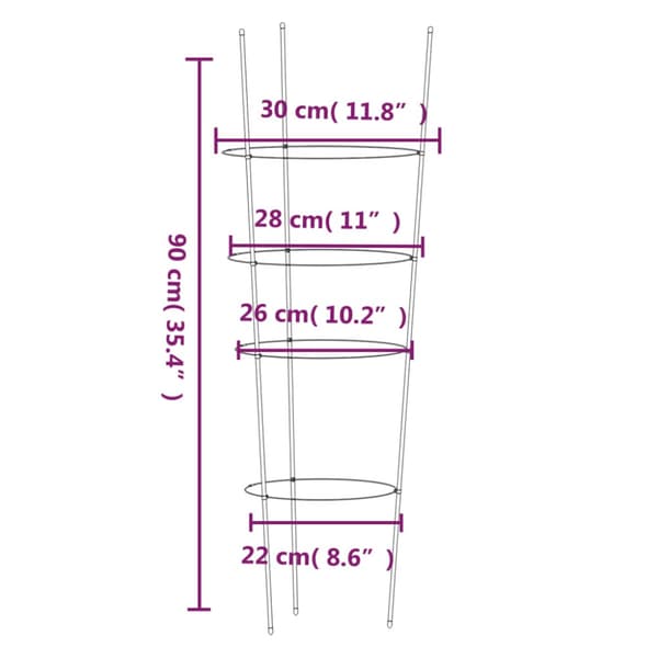 Växtstöd med 4 ringar 5 st grön 90 cm stål