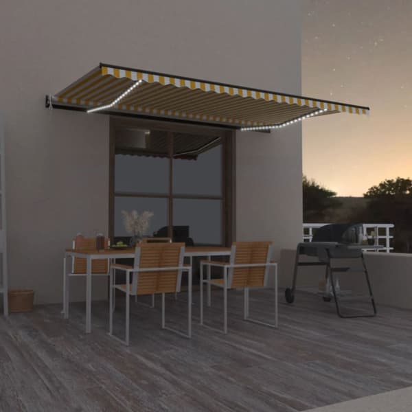 Automatisk markis med vindsensor & LED 500x350 cm gul/vit