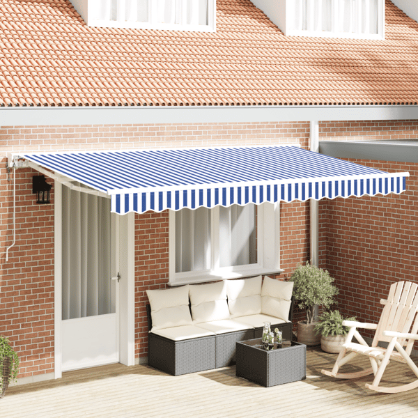 Markisram Blå och Vit 400 x 200 cm Polyester med PU-beläggning