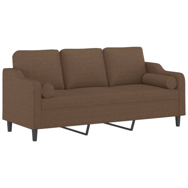 3-sitssoffa med prydnadskuddar brun 180 cm tyg