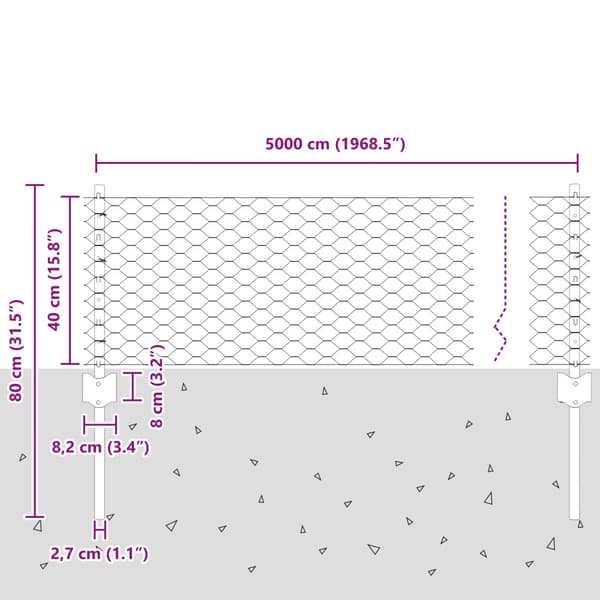Stängsel med stolpe Silver 0,4 x 50 m Stål