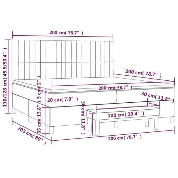 Ramsäng med madrass mörkgrå 200x200 cm sammet