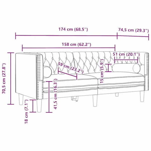 Soffa Ljusgrå 174 x 74,5 x 70,5 cm Sammet