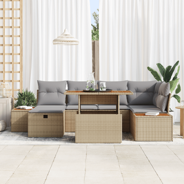 Trädgårdsoffset 7 st Beige konstrotting