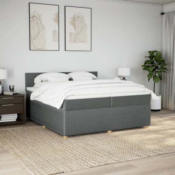 Ramsäng med madrass mörkgrå 200x200 cm tyg