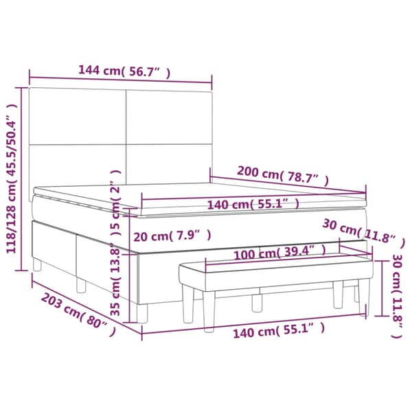Ramsäng med madrass ljusgrå 140x200 cm sammet