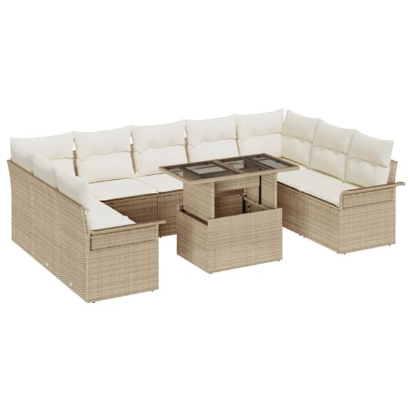 Trädgårdsoffset 10 st Beige Poly Rattan